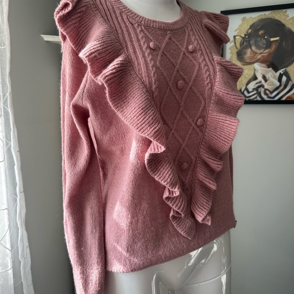 Adrienne Vittadini Pink Crew Neck Sweater with Ruffle Detail - Picture 10 of 10